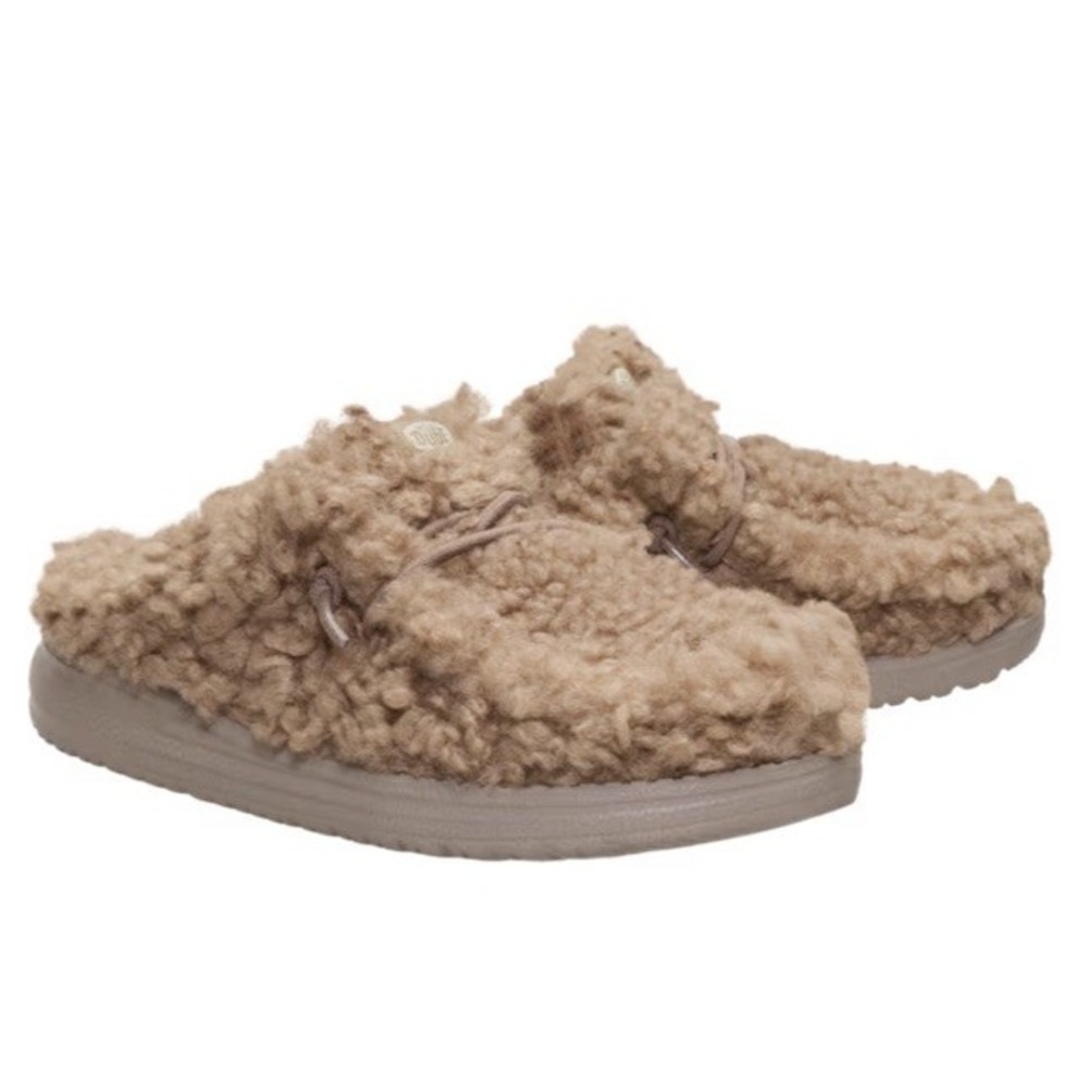 Hey Dude Kids Wendy Slipper Y Shoes Fuzzy Sherpa Teddy TIMBER WOLF NWT Sz 13